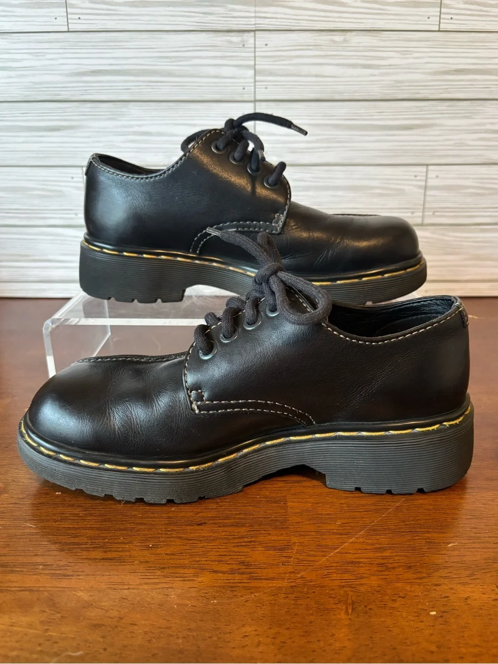 Black Leather, Men’s Doc Martens Shoes with Yellow Stitching